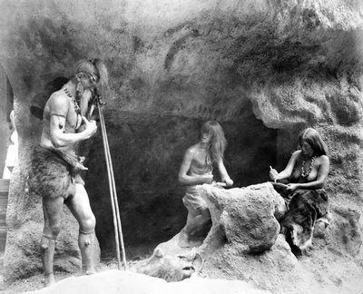 Stone Age People Making Flint Instruments, Paris Exhibition, 1889 by French Photographer